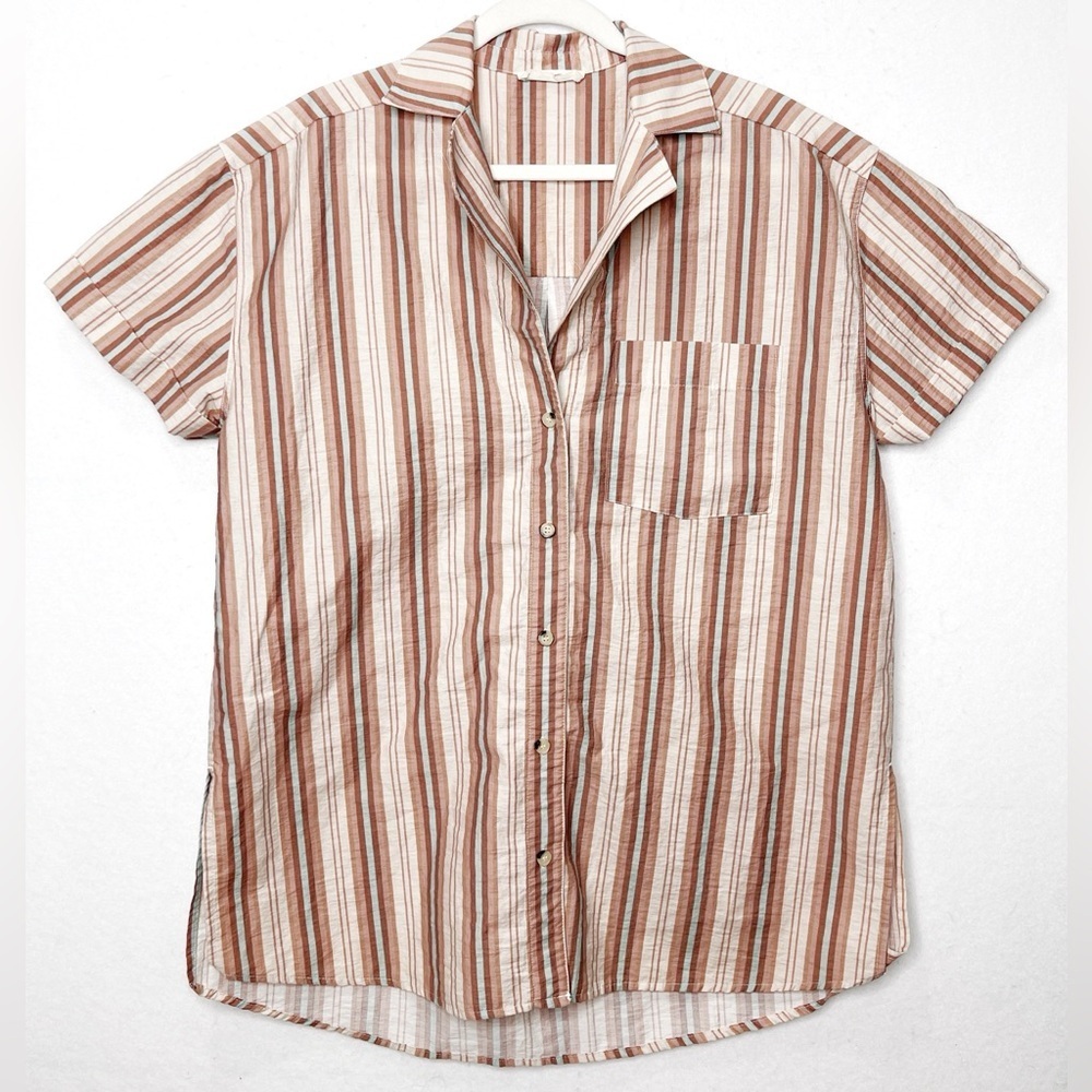 We The Free People Oversized Short Sleeve Button Down Striped Shirt Sz Small - Picture 2 of 8